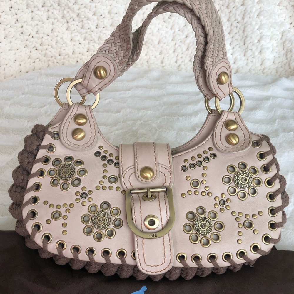 Rafe Beige Leather and Knit Bag